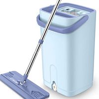 Handsfree Flat Mop Household Wooden Floor Mop, Lazy Lazy Handle, Colorful, Eluting One (Color : Light Blue+4 Cotton Heads)