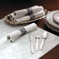 Hoffmaster 119978 Linen-Like CaterWrap Pre-Rolled Dinner Napkin and Heavyweight Cutlery, Scroll, White/Metallic (Case of 100)