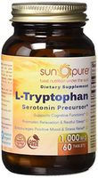 Sun Pure Premium Quality L-Tryptophan 1000mg Tablets Glass Bottle 60 Count Per Bottle - Supports Cognitive Functions - Promotes Relaxation & Stressful Sleep - Encourages Positive Mood