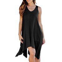 LISTHA Lace Sleeveless Mini Dresses Women Swing Short Dress Casual Loose V Neck Black