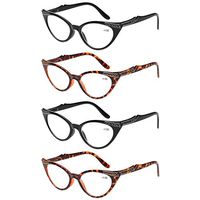 Kerecsen 4 Pack Ladies Stylish Cateye Reading Glasses Spring Hinge Readers for Women (2Black 2Tortoise, 3.0)