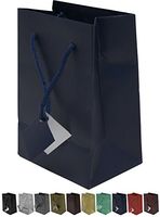 Novel Box® Navy Blue Matte Laminated Euro Tote Paper Gift Bag Bundle 4.75"X3.25"X6.75" (10 Count) + NB Cleaning Cloth