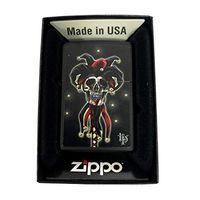 Zippo Custom Lighter - Matte Black Lisa Parker Death Skull Jester Skeleton Harlequin