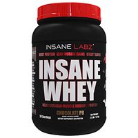 Insane Labz Insane Whey,100% Muscle Building Whey Protein, Natural Flavors,Pre or Post Workout, BCAA Amino Profile, Mass Gainer, Meal Replacement,Kosher Halal Approved,2 lbs, Chocolate Peanut Butter