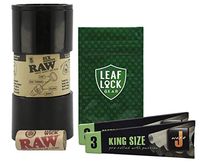 RAW Six Shooter Cone Filler, Hemp Wick, JWare King Size Cones (2 Pack), with Leaf Lock Gear Smell Proof Pouch - 5 Item Bundle
