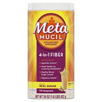 Metamucil Fiber, 4-in-1 Psyllium Fiber Supplement Powder with Coarse Real Sugar, Unflavored Drink, 114 Servings