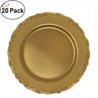 TigerChef Gold 7.5 Inch Salad Plates Heavy Duty Plastic Serendipity Dinnerware Disposable Bulk Party Supplies Hard Round Heavyweight Plates Lunch Dinner Wedding Birthday Pack Of 20 (7.5" Plates, Gold)