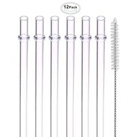 DAKOUFISH 10" Long Clear Reusable Tritan Plastic Replacement Drinking Straws for 30 oz & 20 oz Mason Jar,Tumblers, Set of 12 with Cleaning Brush (10inch, Clear)