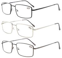 3-Pack Eyekepper Readers Rectangular Spring Temple +1.75 Reader Eyeglasses for Men Reading Large Metal Reading Glasses