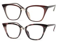 SOOLALA Womens Quality Readers Stylish Oversized Cat Eye Custom Reading Glasses (2 Pair/Tea and Gray Leopard, 0)