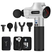 Massage Gun Deep Tissue Percussion Muscle Massager for Athletes, Self Fitness Handheld Electric Pro Body Massager, Portable Super Quiet Brushless Motor, by XFITONWAY (Silver)