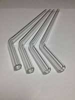 TSS Clear Glass Pyrex Drinking Straw Bent 8 Inch Set of 4, 9.5mm with Brush