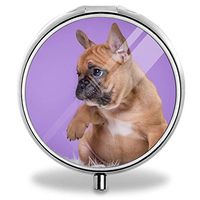 Custom Fashion Style Silver Stainless Steel Round Pill Box Vitamins Organizer(Puppy Dog French Bulldog)