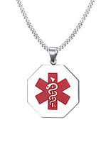 Mealguet Jewelry Free Engraving- Stainless Steel Octagon Medical Alert ID Tag Pendant Necklace with 24" Chain