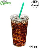 Clear Plastic Disposable Cups With Lids | 14 oz Cups, 100 Pack | Crystal Clear PET Cup | Cold Smoothie | Iced Coffee Go Cups | Ideal for Coffee, Parfait, Juice, Soda, Cocktail, Party Cups