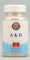 KAL - Vitamin A & D, 10000/400 IU, 100 softgels