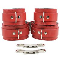 Aria Wrist and Ankle Cuffs Fur Combo Extremely Soft Handmade Leather (Red)
