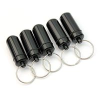 6PCS Waterproof Outdoor Camping Travel Traveling Portable Aluminum Pill Box Case Bottle Storage Holder Container Keychain Pill Holder, Emergency Aspirin Holder Color Black