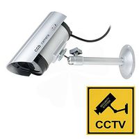 Gun Dummy Fake Surveillance Security CCTV Dome Camera Indoor Outdoor with one LED Light + Warning Security Alert Sticker AA Battery Powered by Uptell