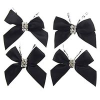 Homeford Pre-Tied Satin Bows with Rhinestone (Small, Black)