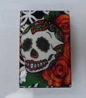 3114-126 - king size -candy skull cigarette case - flip open