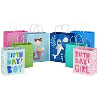 Hallmark Paper Gift Bags Assortment (Pack of 8; 4 Medium 10", 4 Large 13") in Pink, Blue, Green, Mermaid, Shark for Kids' Birthdays or Any Occasion