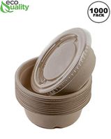 1000 Count - EcoQuality 16oz Round Disposable Bowls with Lids Natural Sugarcane Bagasse Bamboo Fibers Sturdy Compostable Eco Friendly Environmental Paper Plastic Bowl Alternative Tree Free