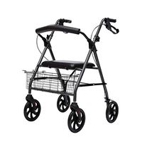 GYZ GY Aluminum Alloy Walker Rolling seat with seat with Removable Shopping Basket Folding Walkers for Seniors Portable Adjustable Height, Black Medical Supplies (Color : Black)