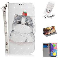 Strap 3D Wallet Case for Samsung Galaxy A70S,Aoucase Ultra Slim Fancy Painted Magnetic Soft Silicone Card Slot Stand PU Leather Case with Black Dual-use Stylus - Clever Cat