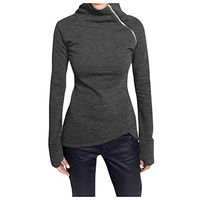 HIRIRI 2019 Winter Women's Turtleneck Long Sleeve Oblique Zipper Pullover Casual Loose Sweatshirt Solid Sporty Coat Dark Gray