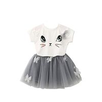 Dresses Girl, Kids Girls Cat Pattern Shirt Top Butterfly Tutu Skirt Set Clothing (4-5Years, White)