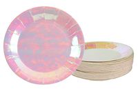 Disposable Plates - 48-Pack Paper Plates Party Supplies for Appetizer, Lunch, Dinner, and Dessert, Kids Birthday Party Favors, Pink Holographic, 7 x 7 Inches
