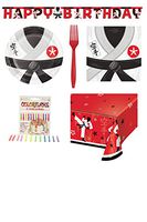 Karate Happy Birthday Disposable Party Supplies 16 Dinner Plates, 16 Lunch Napkins, Banner, Table Cover, 24 Forks, 12 ColorFlame Candles, Recipe