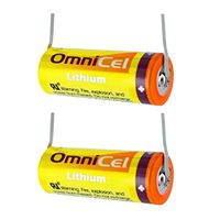 2x Omnicel ER18505 3.6V 3.8Ah Size A Lithium Battery with Tabs For Smoke Alarms, Carbon Monoxide Detectors, Intrusion Sensors, Invisible Fencing, Emergency Backup, Data Collection, AMR Add-ons