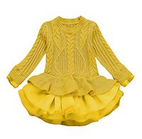 SRYSHKR Kids Girls Knitted Sweater Winter Pullovers Crochet Tutu Dress Tops Clothes (120, Yellow)