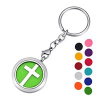 HOUSWEETY Aromatherapy Essential Oil Diffuser Key Chain - Stainless Steel Locket Keychain,11 Refill Pads(Engraving)