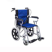 QIDI Wheelchair Folding Lightweight Boarding Available Armrests Solid Tire Transport Portable Aluminum Alloy Child Elder (Color : Blue)