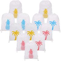 Beinou 12 Pcs Muslin Party Favor Bags Drawstring Goodie Bag for Wedding Birthday Party Burlap Gift Bag Pouch with Printing Pineapples Palm Trees