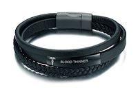 VNOX Mens Womens Blood THINNER Black Handmade Braid Genuine Leather Medical Symbol Alert Cuff Bangle Bracelet