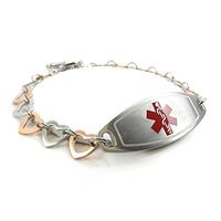 My Identity Doctor Custom Medical ID Bracelet with Free Engraving - 1cm Steel Rose Hearts - Red - Wrist Size 7.5 Inch