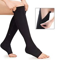 Ailaka Medical Zipper Compression Calf Socks 20-30 mmHg for Women & Men, Knee High Open Toe Firm Support Graduated Varicose Veins Hosiery for Edema, Swelling, Pregnancy, Recovery