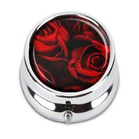 Luxcase Red Rose Standar Custom Round Silver Pill Box Pocket Medical Tablet Holder Decoration Box Wallet
