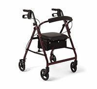 Medline Aluminum Rollator Walker with Seat, Folding Mobility Rolling Walker has 6 inch Wheels, Burgundy