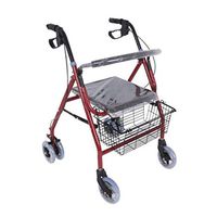 F&T Walker and Seat Folding Walk Stand with Shopping Basket, Old Shopping Cart Trolley Shopping with Seat Belt Wheel Foldable Recreational Vehicle Walker (Color : Red)