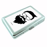 Hipster Trendy Glasses and Beard Metal Silver Cigarette Case Holder Box Smoking