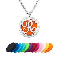 EV.YI Jewels Name Monogram R Perfume Locket Pendant Best Diffuser Necklace for Essential Oil Aromatherapy Jewelry for Women Men with Refill Pads