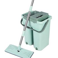 Autopeck Household Mops Flat Floor Mop Microfiber Pads Cleaning Bucket Stainless Steel Handle System Home Free Hand Washable Dry Wet Reusable Squeeze Bathroom Windows Kitchen