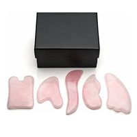 PESOENTH 5Pcs Gua Sha Tools Scraping Massage Tool Natural Rose Quartz Gua Sha Board Chinese Traditional Massage Therapy Include 5 Shape Gua sha Board with Gift Bag and a Box