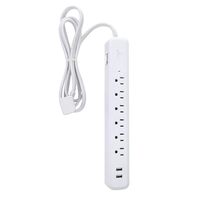 Globe Electric Designer Series 6ft 6-Outlet Power Strip, 2X USB Ports (5V/3.1A), Surge Protector, Right Angle Plug, Circuit Breaker Switch, White Finish, Silver Fabric Cord 78361, 2