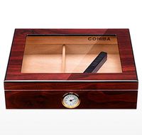 Natural Cedar Wood Cigar Humidor, Portable High Light Glass Sunroof Piano Paint Cigar Storage Box, wiht Cigar Humidifier Cigar Hygrometer